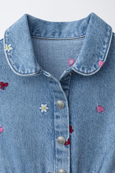 DENIM SHORT JUMPSUIT WITH EMBROIDERY - Mid-blue by Zara - Image 2