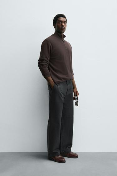 PULL EN MAILLE PERLÉE ZIPPÉ - Marron foncé de Zara - Image 3