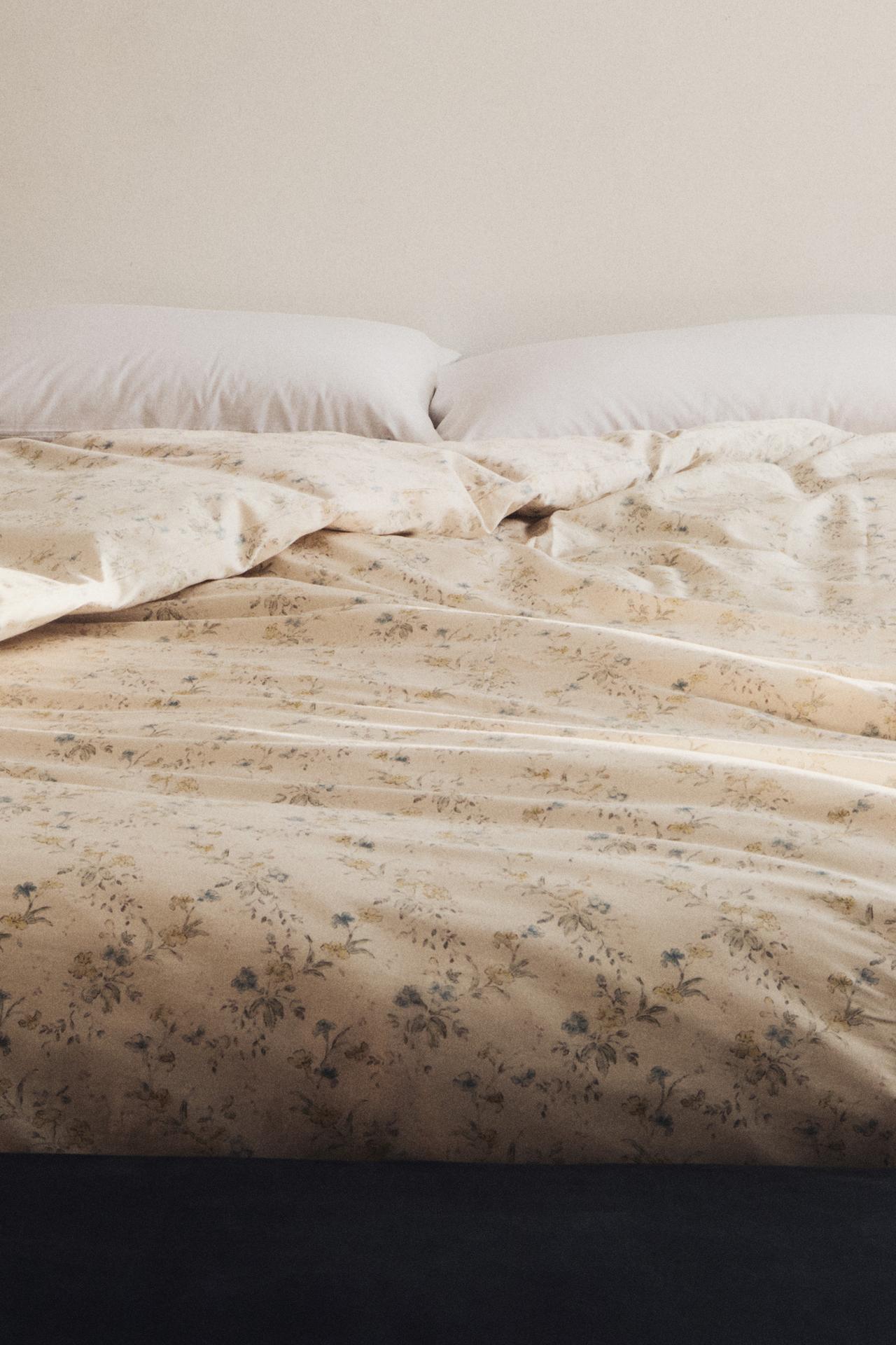 FLORAL PRINT SATEEN DUVET COVER (300 THREAD COUNT) — Beige