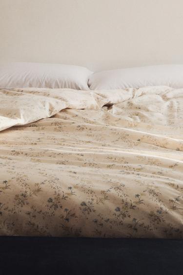 FLORAL PRINT SATEEN DUVET COVER (300 THREAD COUNT) — Beige 1