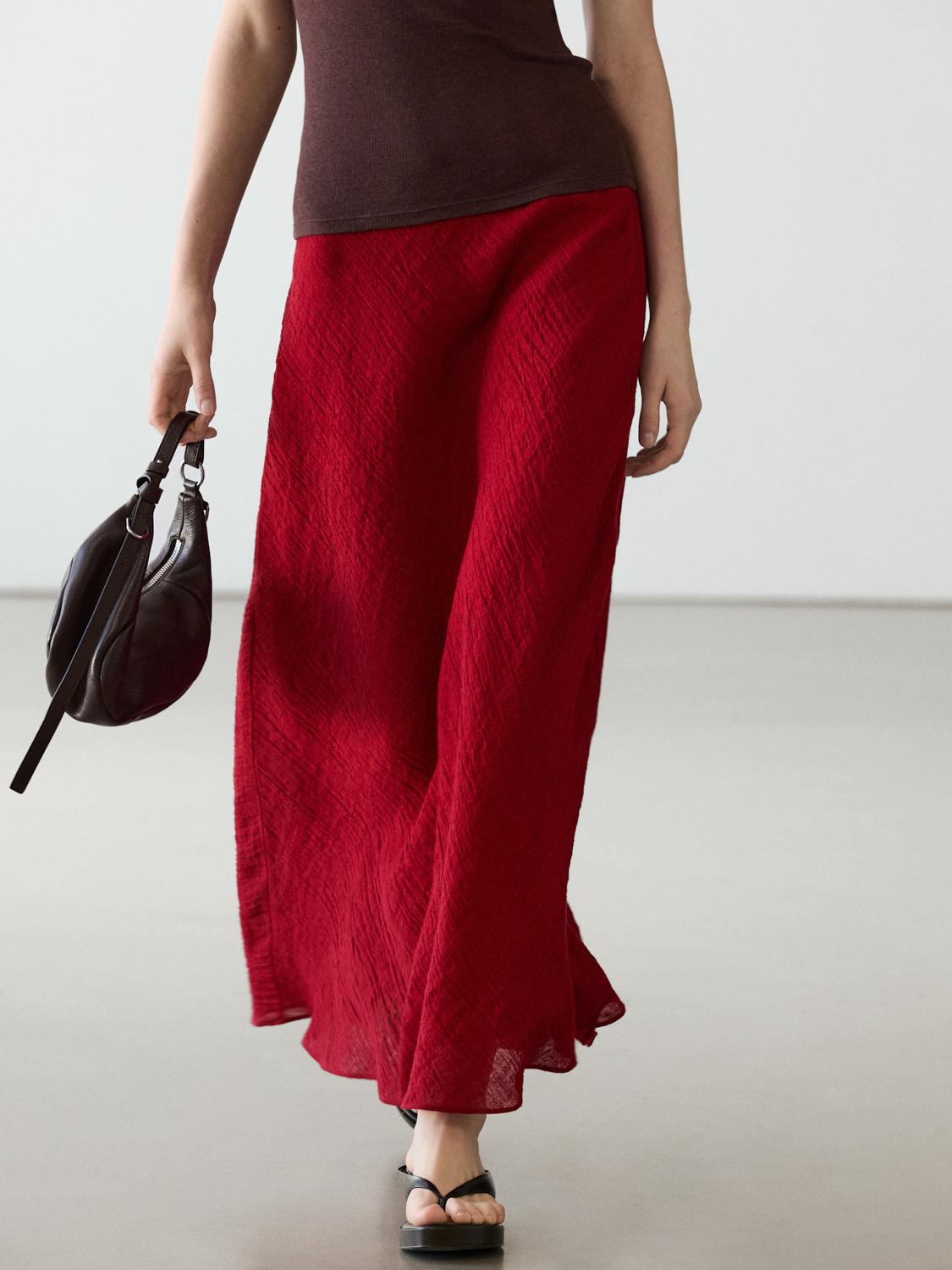 100% linen flounce midi skirt