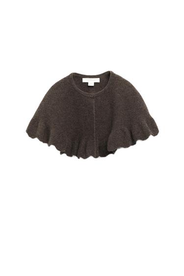 Zara 100% WOOL RUFFLED KNIT CAPE LIMITED EDITION - Brown / Taupe