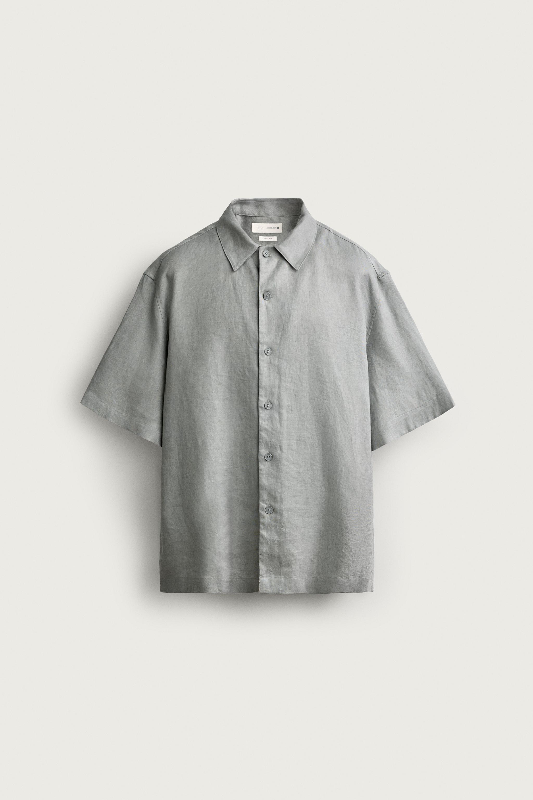 100% LINEN RELAXED FIT SHIRT — Light gray