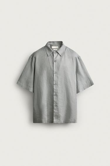 Zara 100%亞麻休閒版襯衫 - 淺灰色