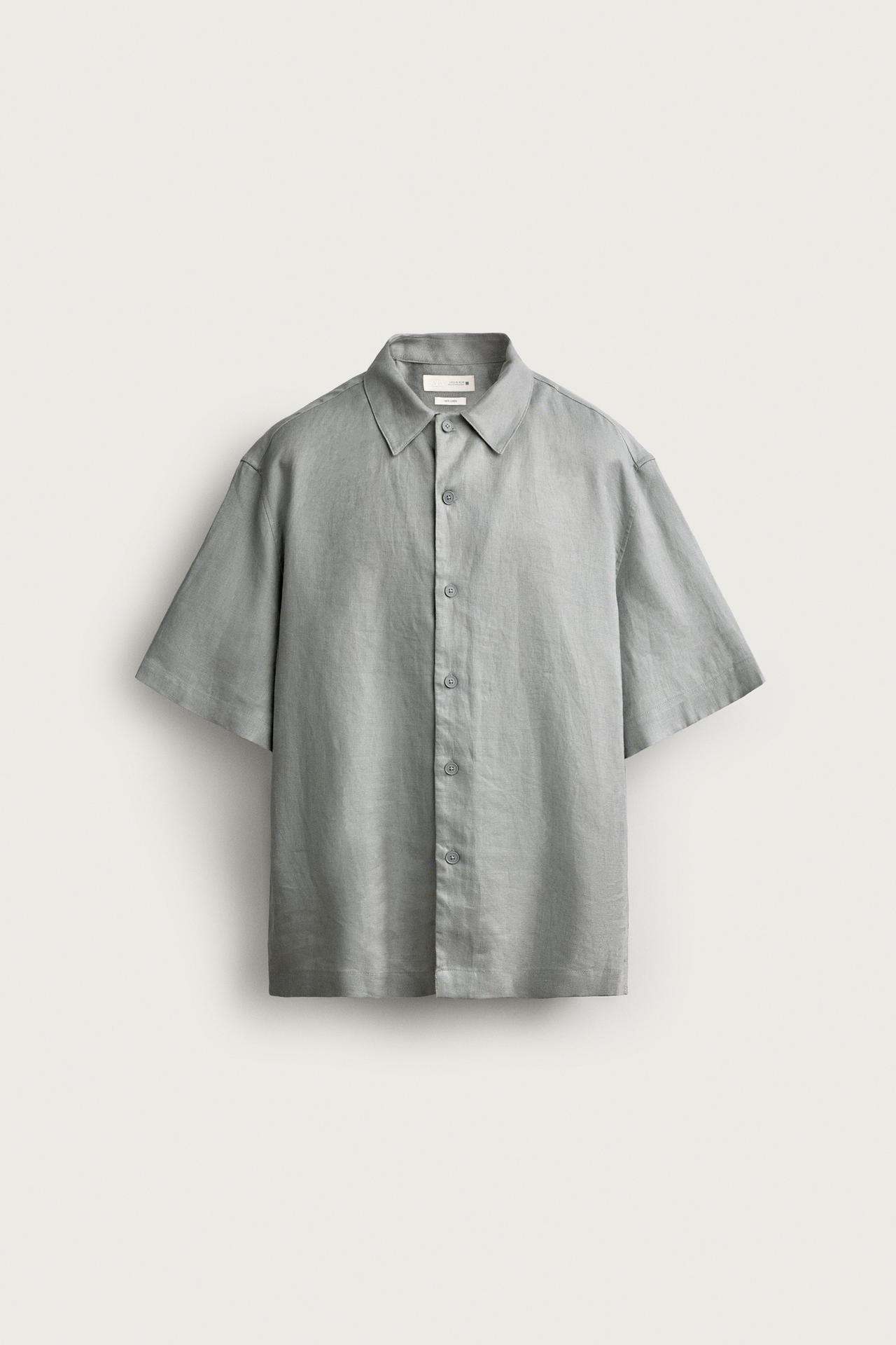 100% LINEN RELAXED FIT SHIRT — Light gray