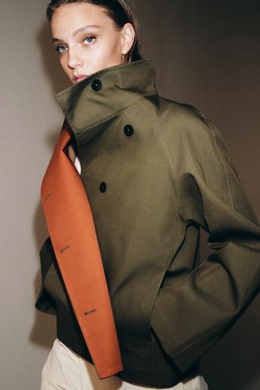 ترنش قصير بياقة عالية ZW COLLECTION - برتقالي-أخضر by Zara