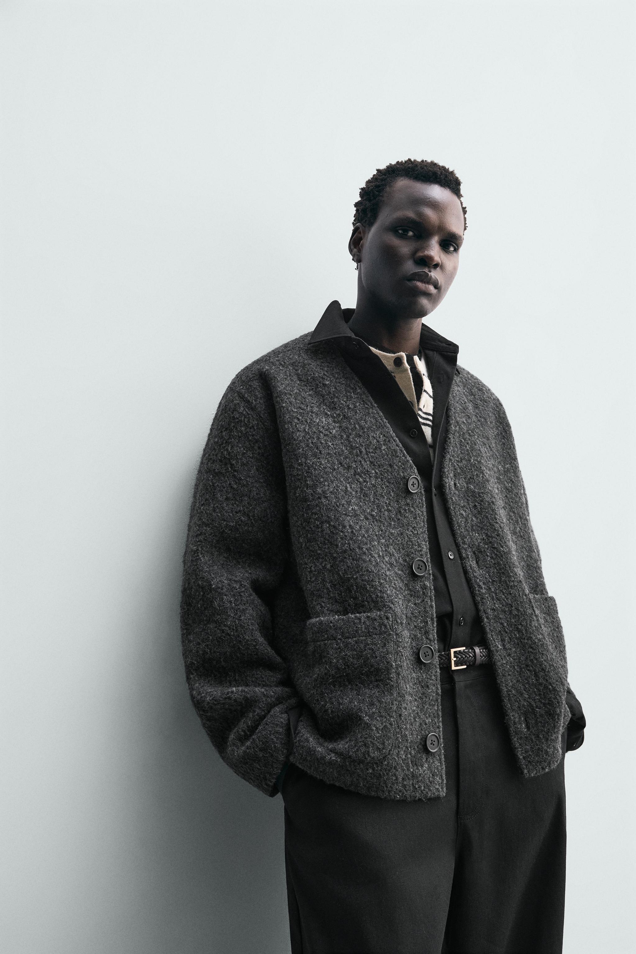 TEXTURED WOOL BLEND CARDIGAN