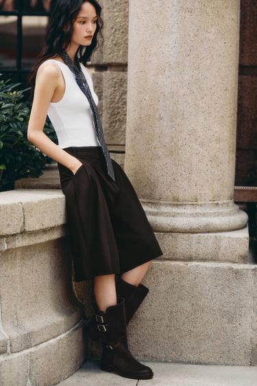 Zara 絨面帶扣短靴 - 棕色