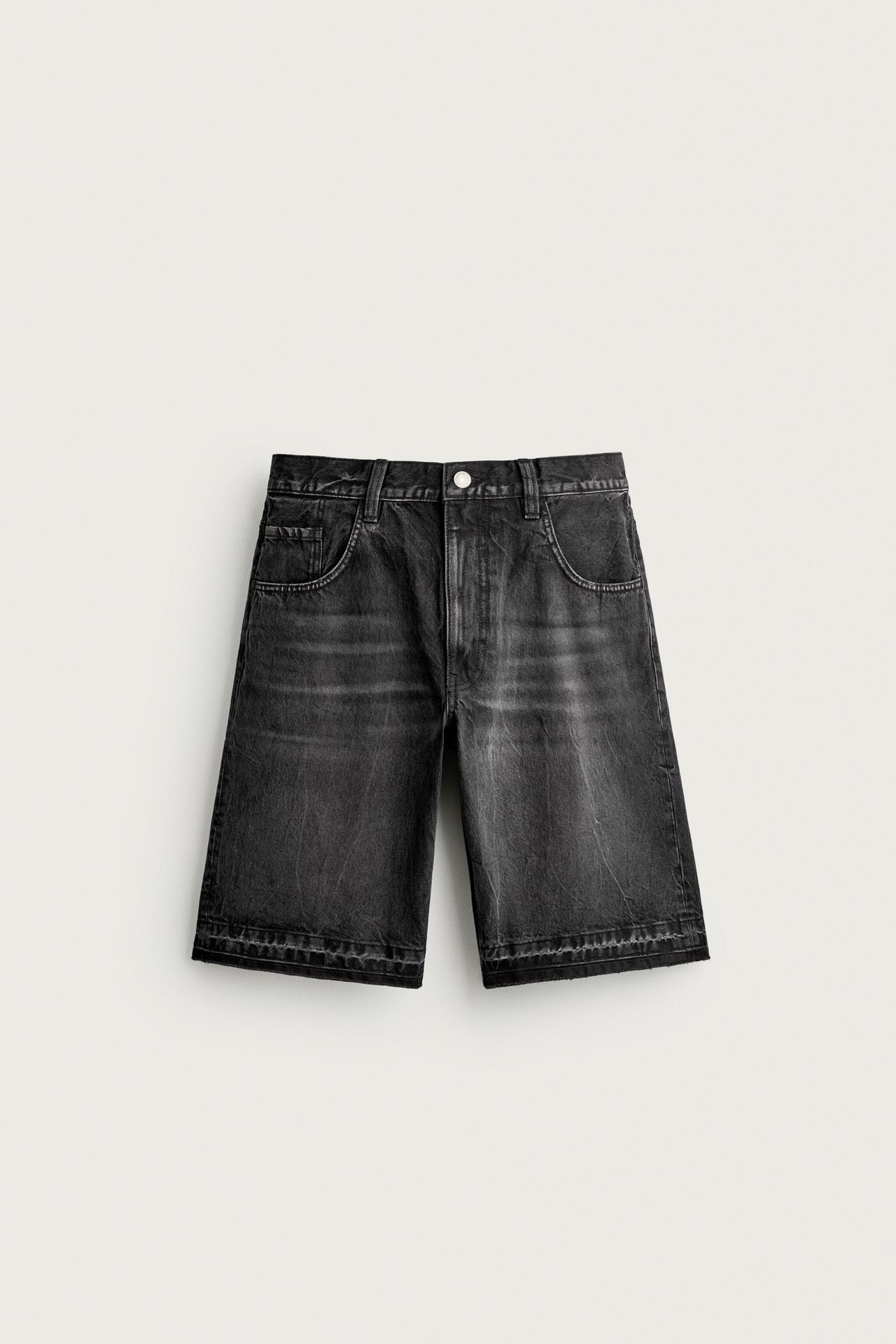 RELAXED FIT DENIM SHORTS — Charcoal