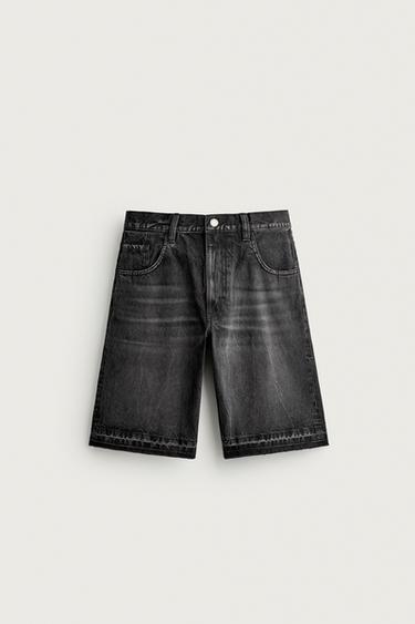 Zara RELAXED FIT DENIM SHORTS - Charcoal