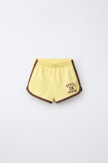 Zara CONTRAST TEXT SHORTS - Yellow