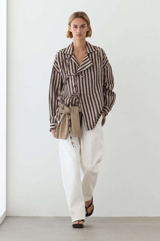 Striped wrap shirt with tie detail from Zara - $160