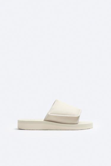 QUILTED SLIDER SANDALS - Ecru White by Zara - Image 0