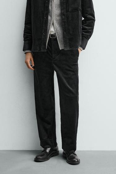 PANTALON RELAXED FIT EN VELOURS CÔTELÉ - Noir de Zara