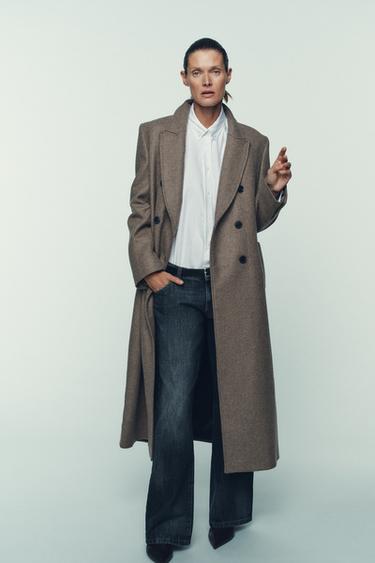 LONG DOUBLE-BREASTED COAT - Dark mink by Zara