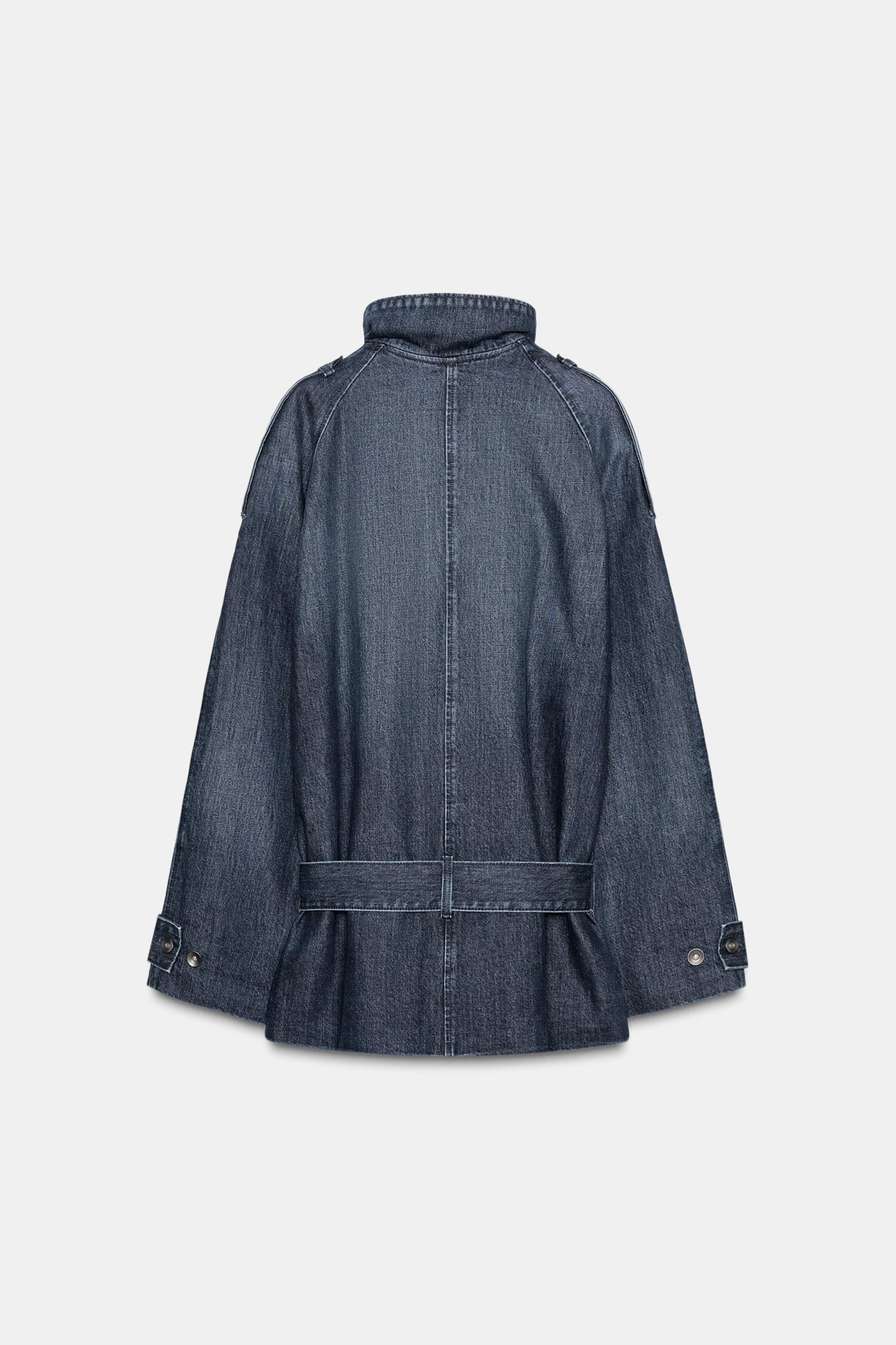 TRF BELTED DENIM MIDI TRENCH COAT