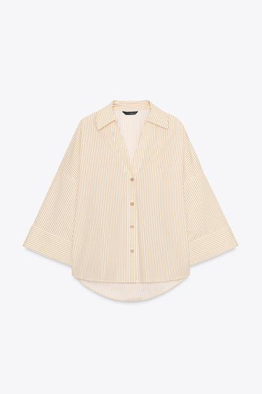 CHEMISE EN POPELINE RAYÉE À MANCHES AMPLES - Imprimée de Zara - Image 0