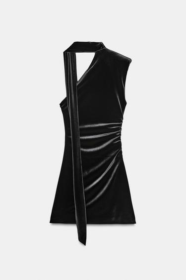 ROBE COURTE EN VELOURS AVEC FOULARD - Noir de Zara - Image 6