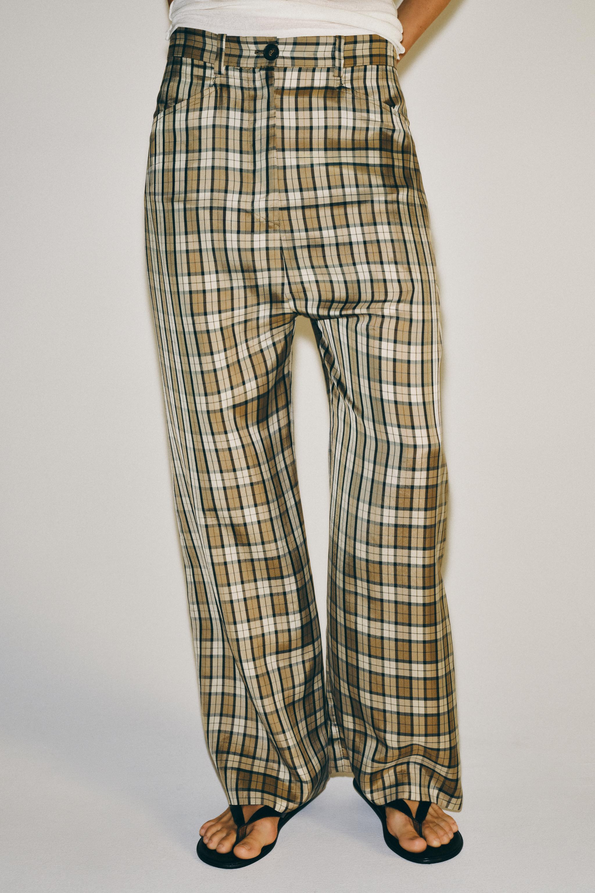 ZW COLLECTION PLAID PANTS — Beige / Taupe brown