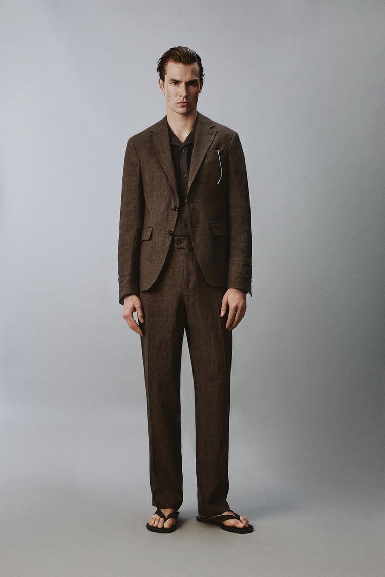 ZARA 100% LINEN REGULAR FIT SUIT TROUSERS