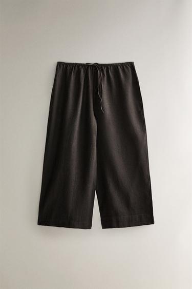 CALÇA DE LINHO COM BAINHA LARGA - Cinza-escuro da Zara