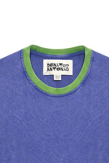 SLIM CROPPED COLOUR BLOCK T-SHIRT - Blue by Zara - Image 4