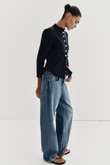 PEPLUM CARDIGAN WITH GOLD BUTTON - Navy blue by Zara - Image 4