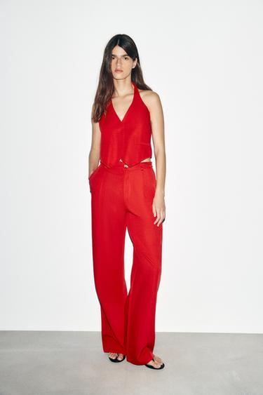 PANTALÓN ANCHO PINZAS - Rojo de Zara