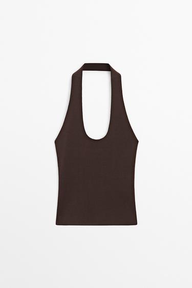 Zara Fitted knit halter top - Brown - Image 0