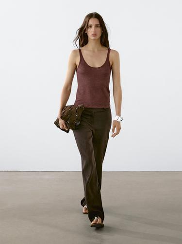 Zara 100% linen strappy top - white