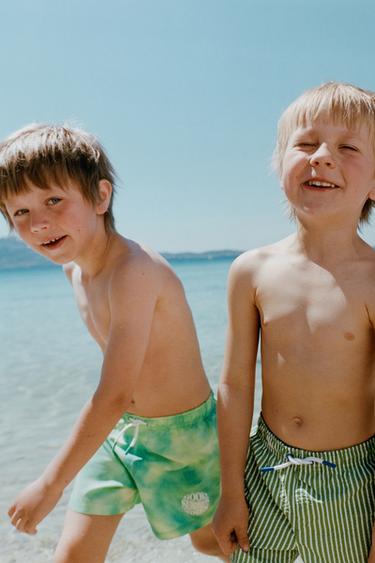 Zara 1-6 YEARS/SEERSUCKER SWIM SHORTS - Green