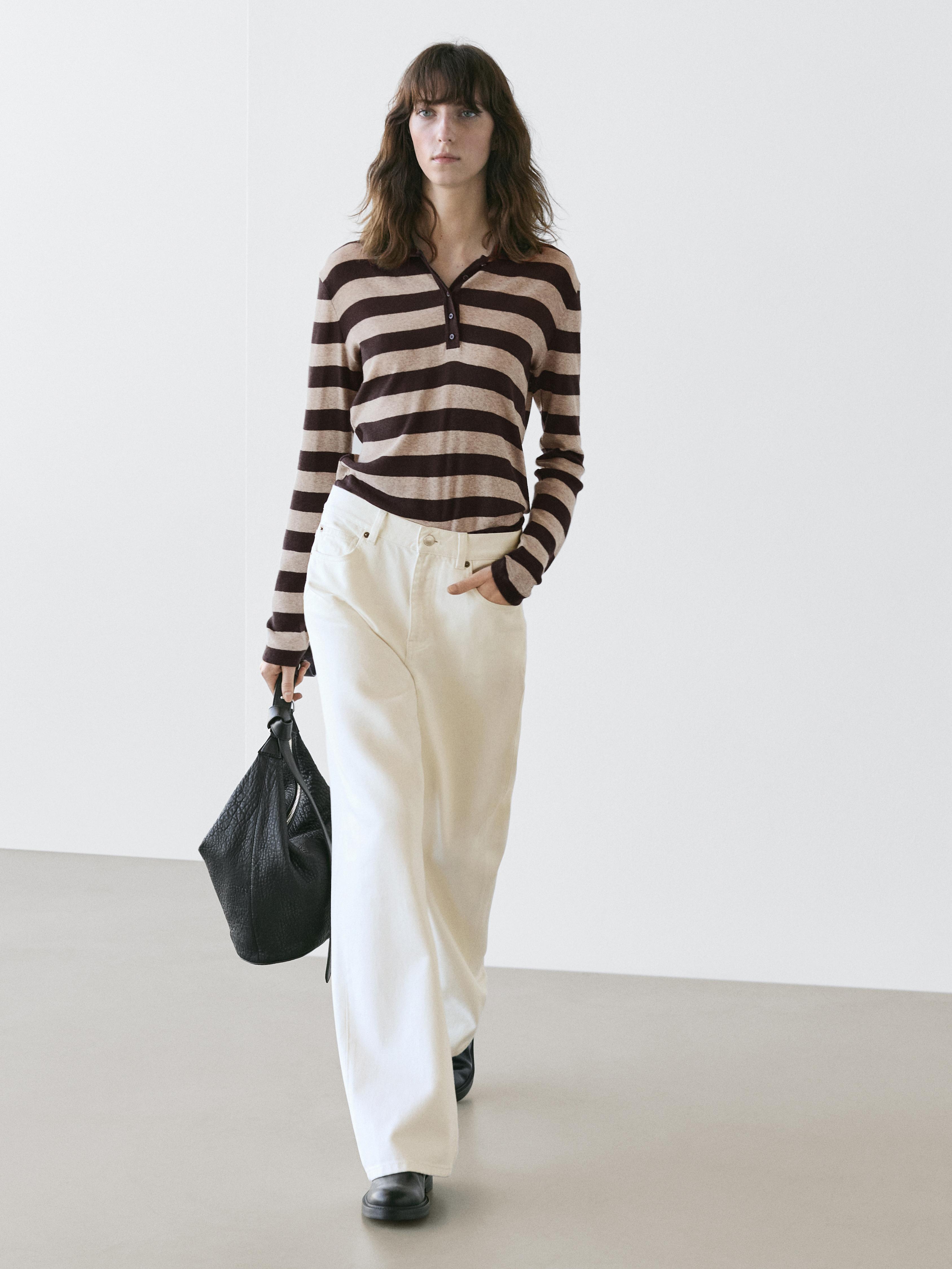 Cotton blend knit polo sweater