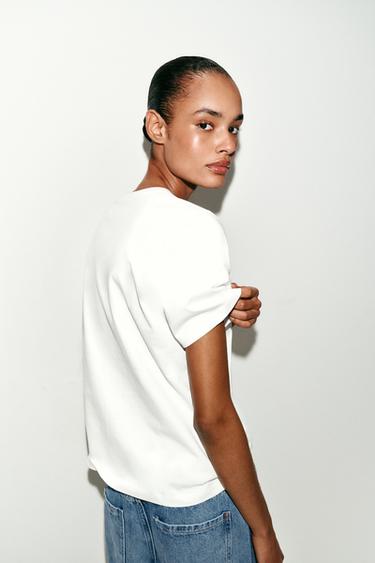 T-SHIRT WITH FRONT BOW - White by Zara - Image 2