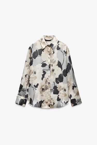 PRINTED SATIN SHIRT - Grey / Tan by Zara - Image 1
