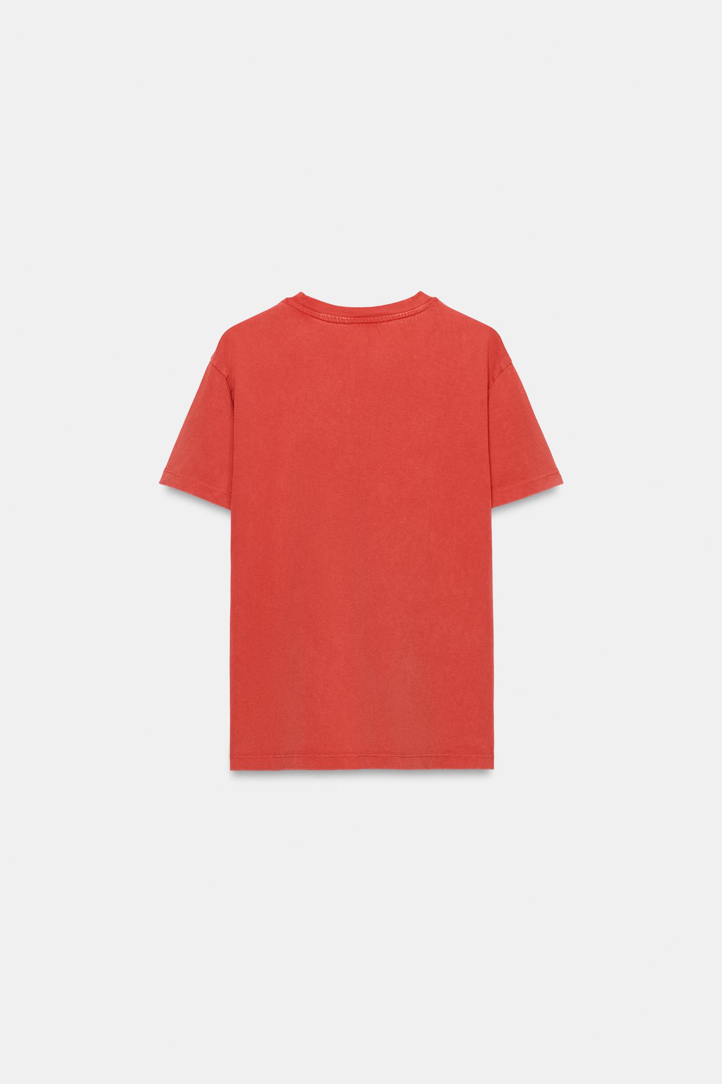 Женская футболка Zara Washed Effect Text, цвет: Красный — фото 7