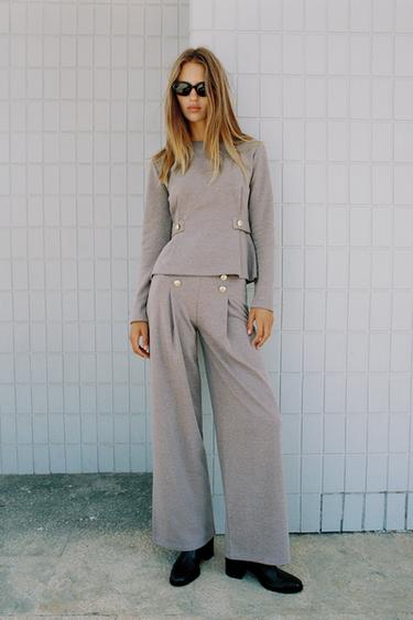 TWILL SWEATSHIRT WITH BUTTONS - Mink by Zara