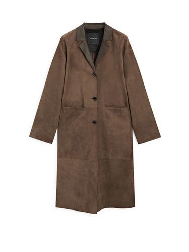 Manteau long en cuir finition daim - Marron de Zara