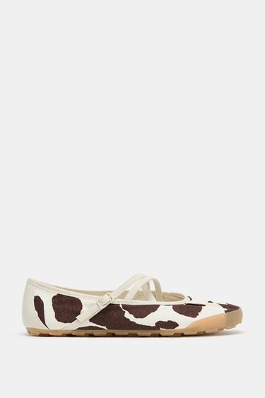 Zara ANIMAL PRINT STRAPPY BALLET FLATS - Multi-color