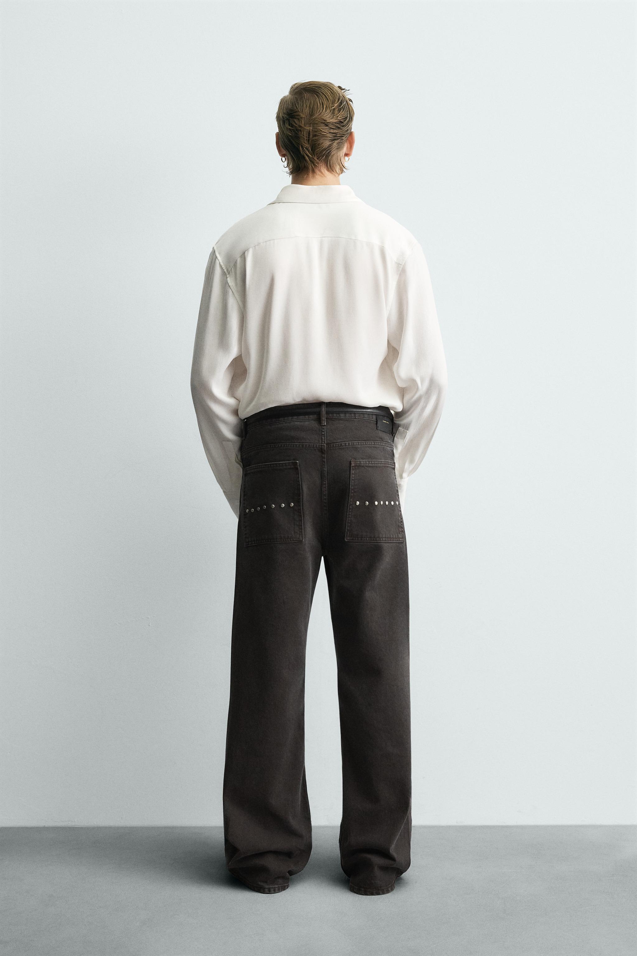 ワックスフィニッシュフレアフィットデニムパンツ - ブラウン | ZARA 