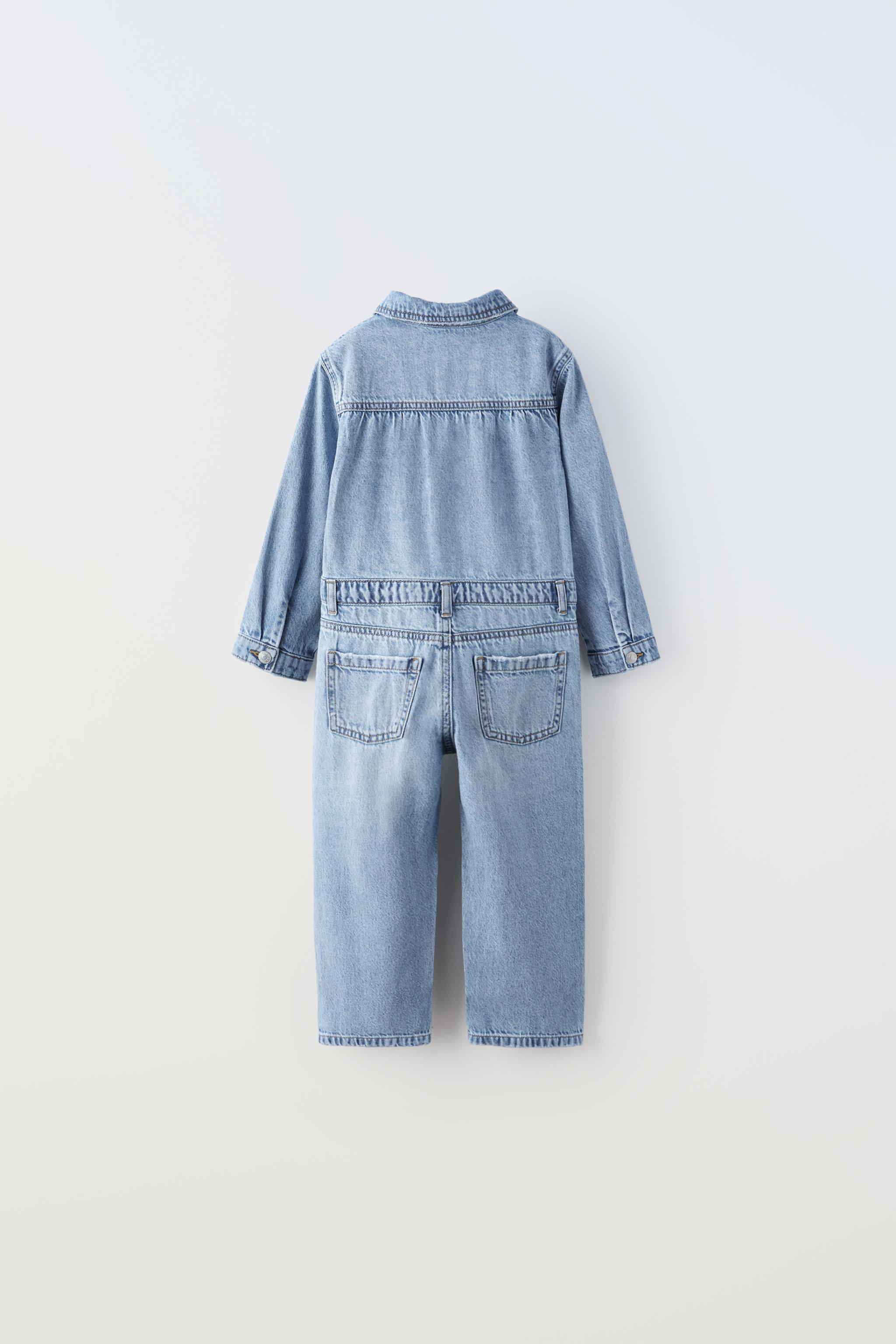 Zara Kids Girl Belted Snap Button Denim Jumpsuit Blue 4676/607 Size 11-12