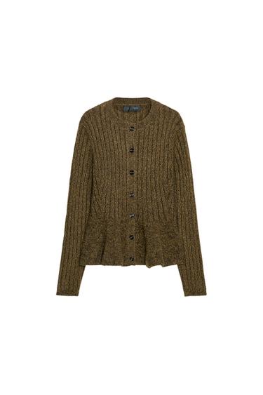 RIBBED PEPLUM CARDIGAN - Green marl by Zara