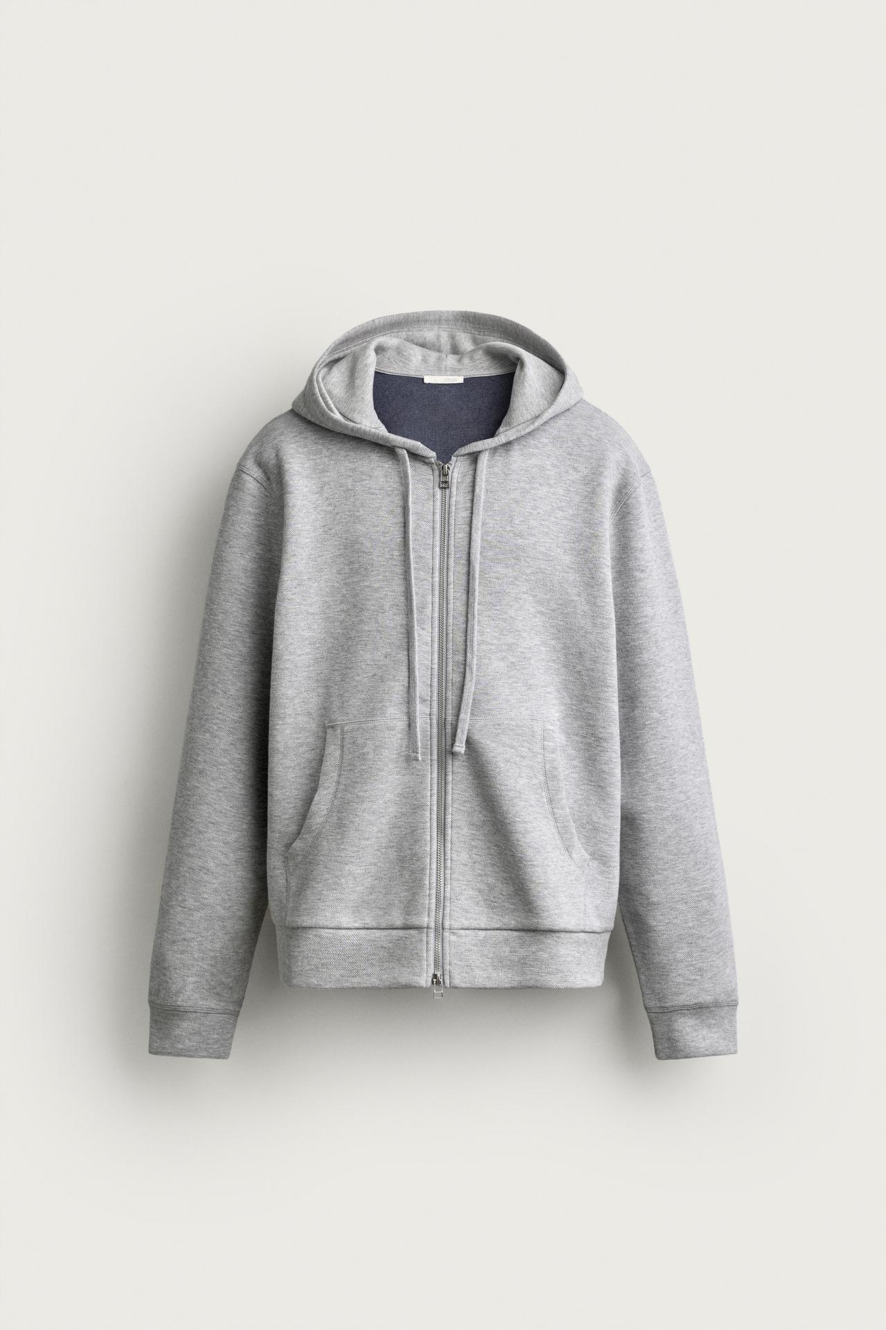 CONTRAST PIQUÉ HOODIE — Gray marl