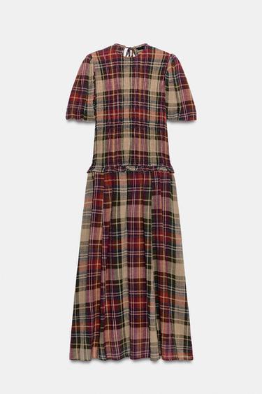 VESTIDO MIDI CUADROS ELÁSTICOS - Verdes de Zara