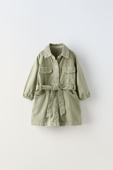 Zara BELTED TWILL DRESS - Khaki