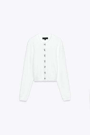 CARDIGAN WITH JEWEL BUTTON - White by Zara - Image 0