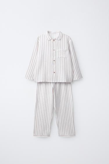 2-6 ANOS/ PIJAMA DE RISCAS COM TEXTURA - Cru da Zara - Imagem 0