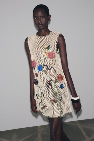 Zara CROCHET DRESS WITH FLORAL EMBROIDERY ZW COLLECTION - Multicolored