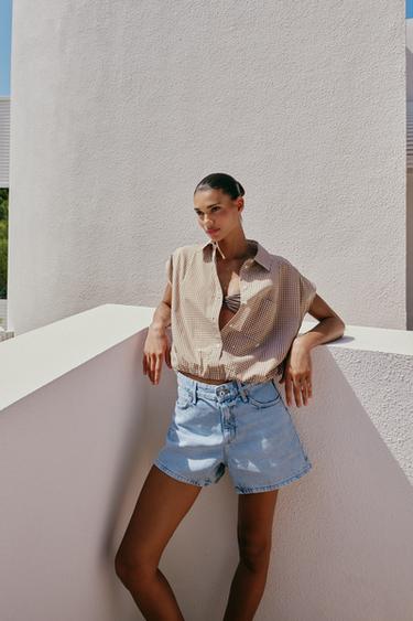 Z1975 MID-WAIST MOM FIT SHORTS - Light blue by Zara