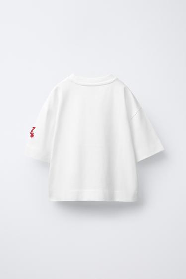T-SHIRT WITH TEXT AND NUMBER PRINT - White by Zara - Image 1