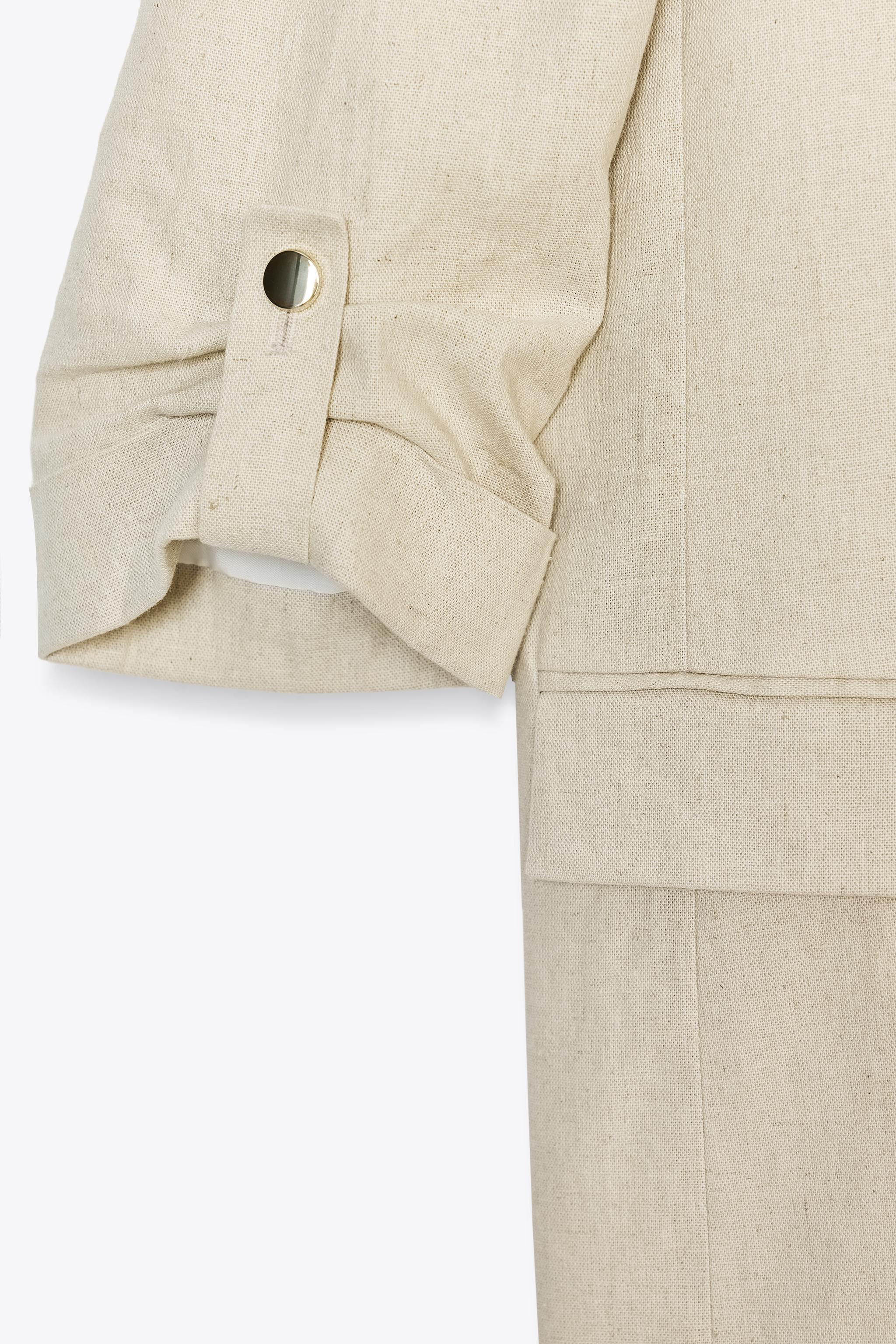 LINEN BLEND BLAZER WITH ROLLED-UP SLEEVES - Light beige